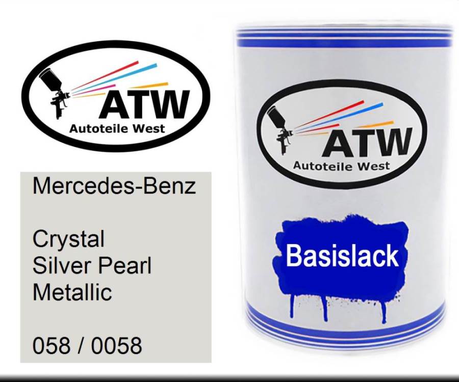 Mercedes-Benz, Crystal Silver Pearl Metallic, 058 / 0058: 500ml Lackdose, von ATW Autoteile West.